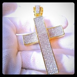 14k Gold Finish Micro Pave CZ Cross Pendant